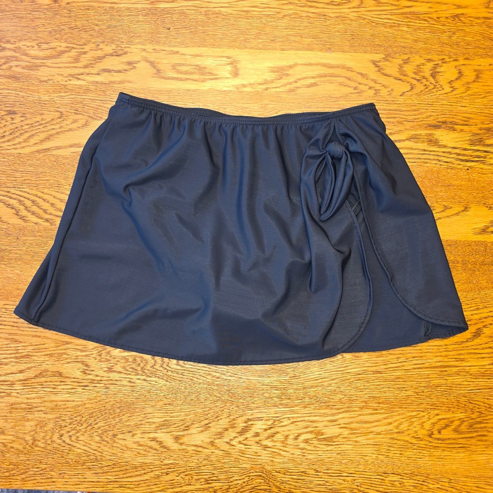 Miracle Suit Sz 10 Black Swim Skirt Attached Brief Side Knot Beach Resort Pool‎